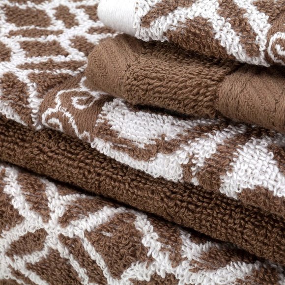 Modernthreads Designer Trefoil Brown/White 6 Piece Towel Set - Picture 3 of 11